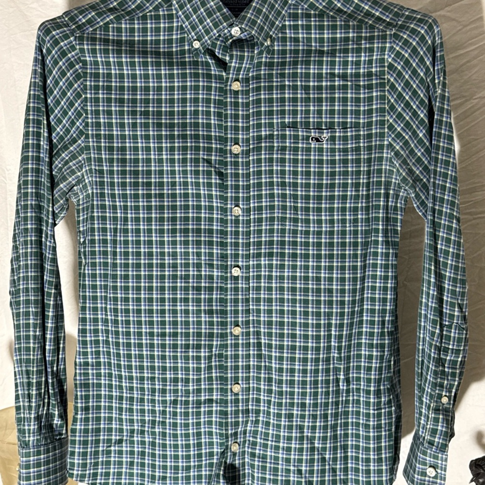 Vineyard Vines Green and Blue Checkered Shirt